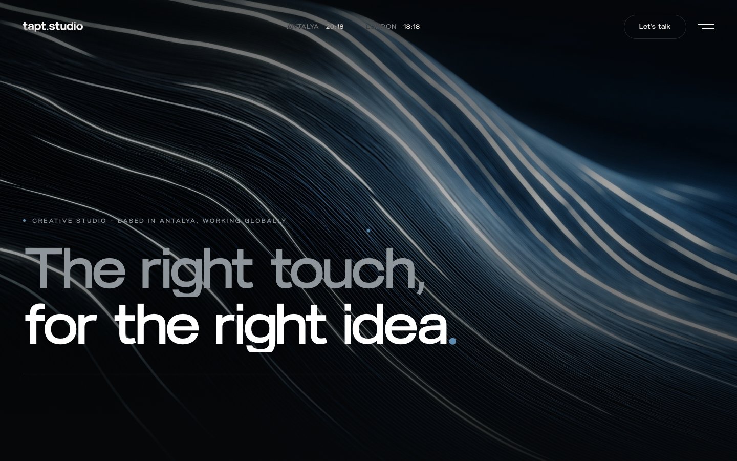 tapt.studio homepage — dark hero with silk waves