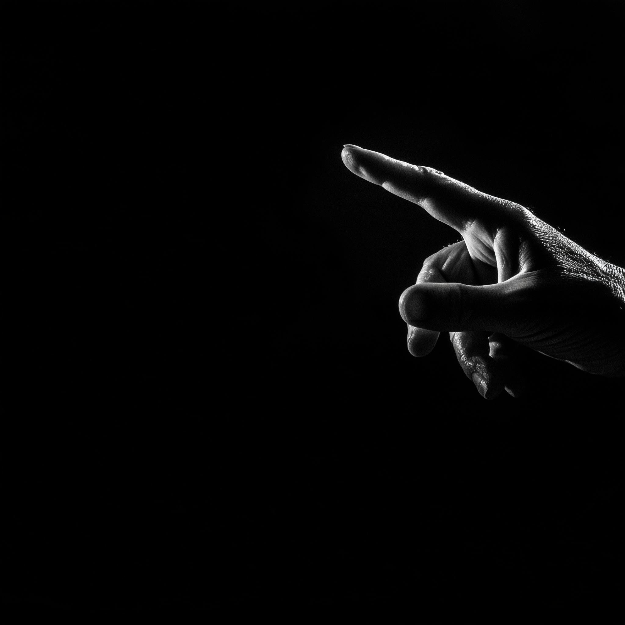 A fingertip in dramatic monochrome light — the tapt touch
