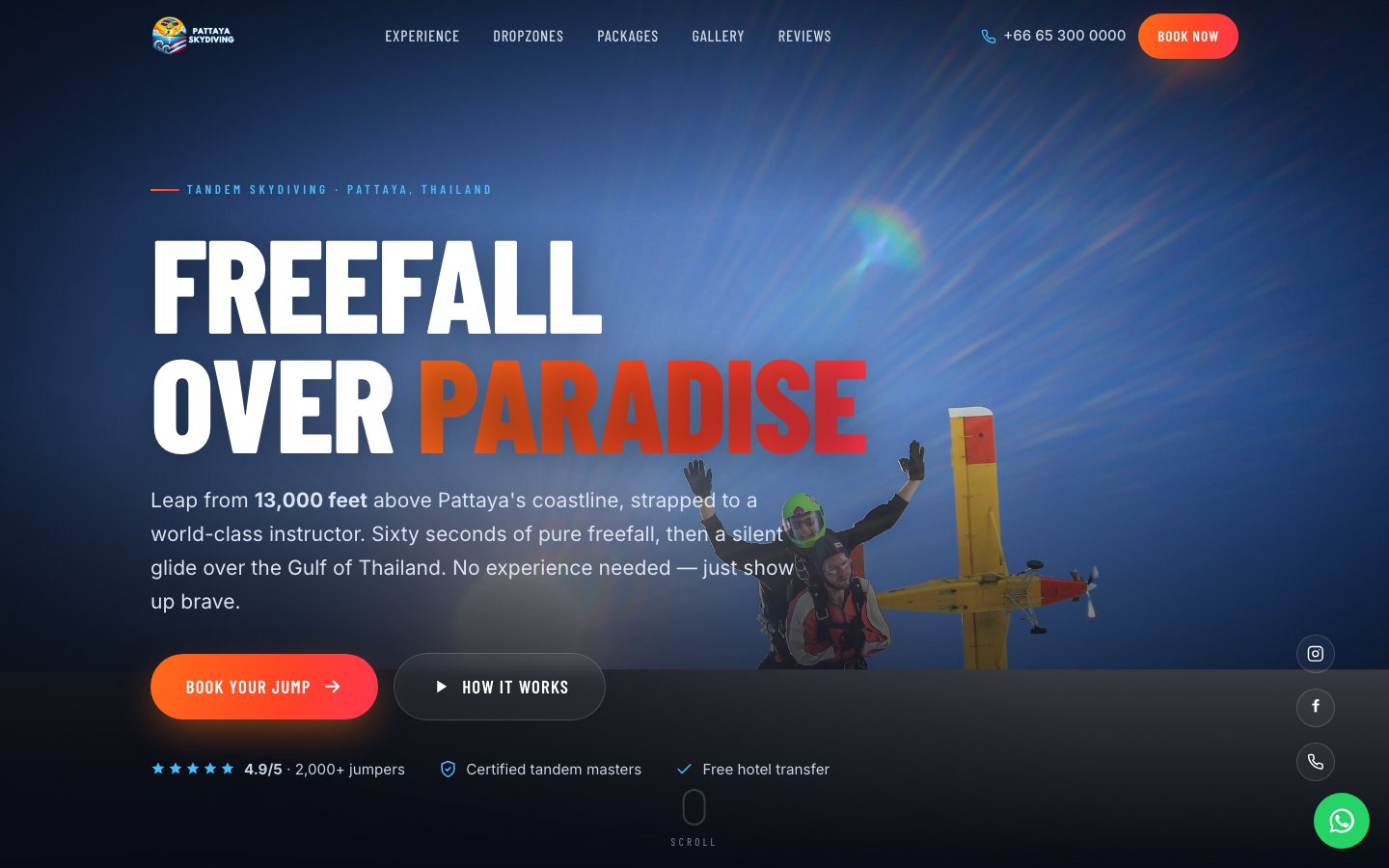 Sky Diving Pattaya — booking-driven site
