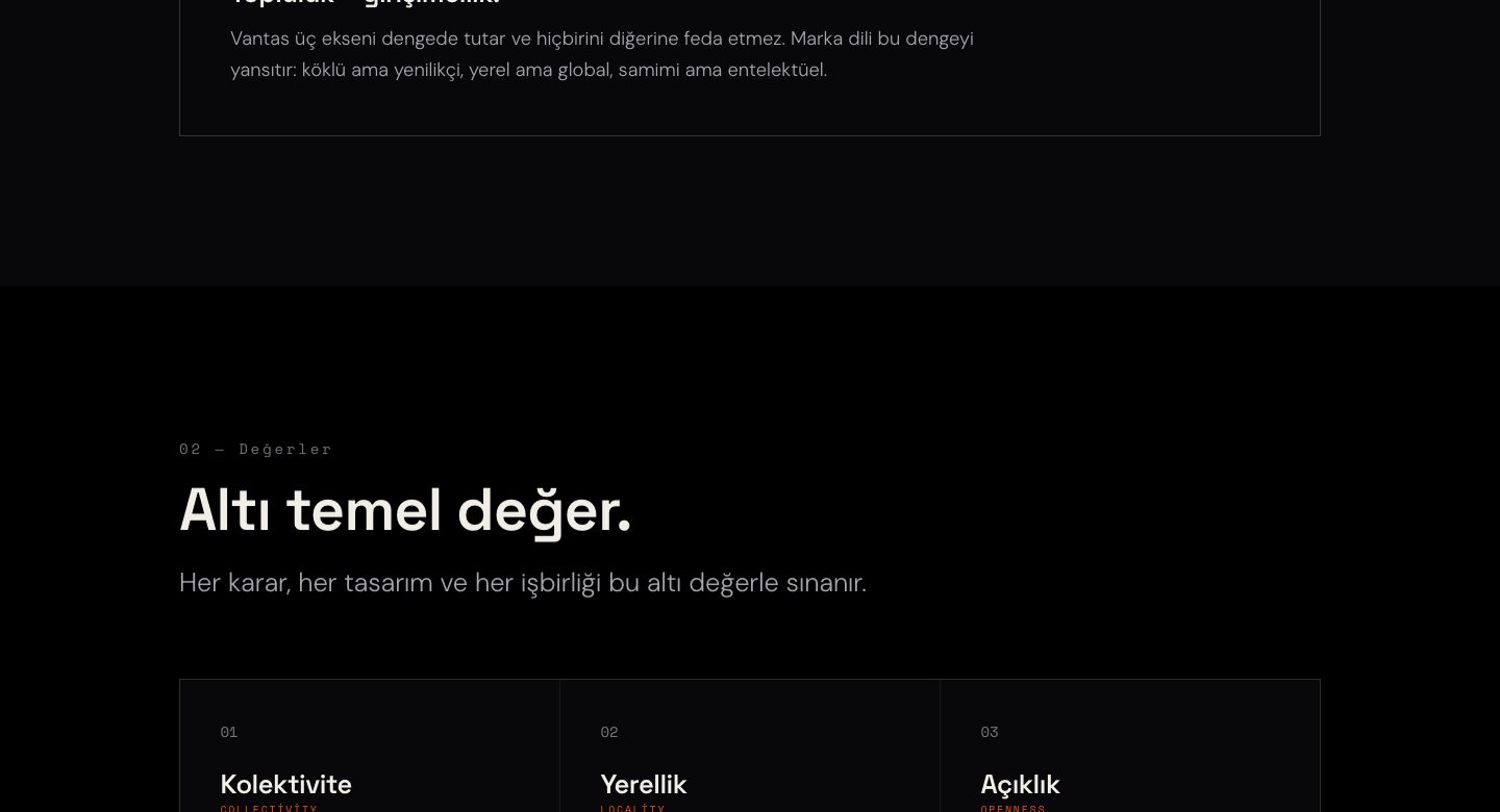 Vantas brand values — six core values on black