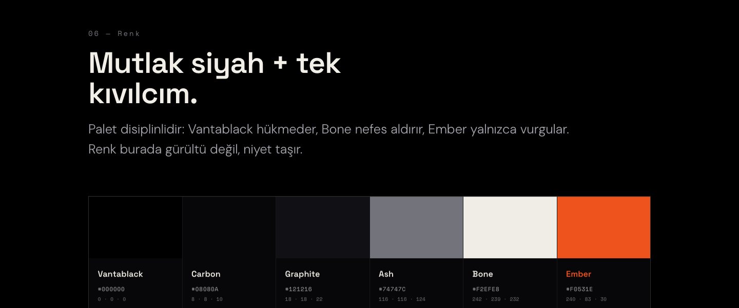 Vantas palette in use — absolute black plus single ember spark